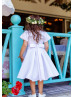 Short Sleeves White Satin Classic Flower Girl Dress